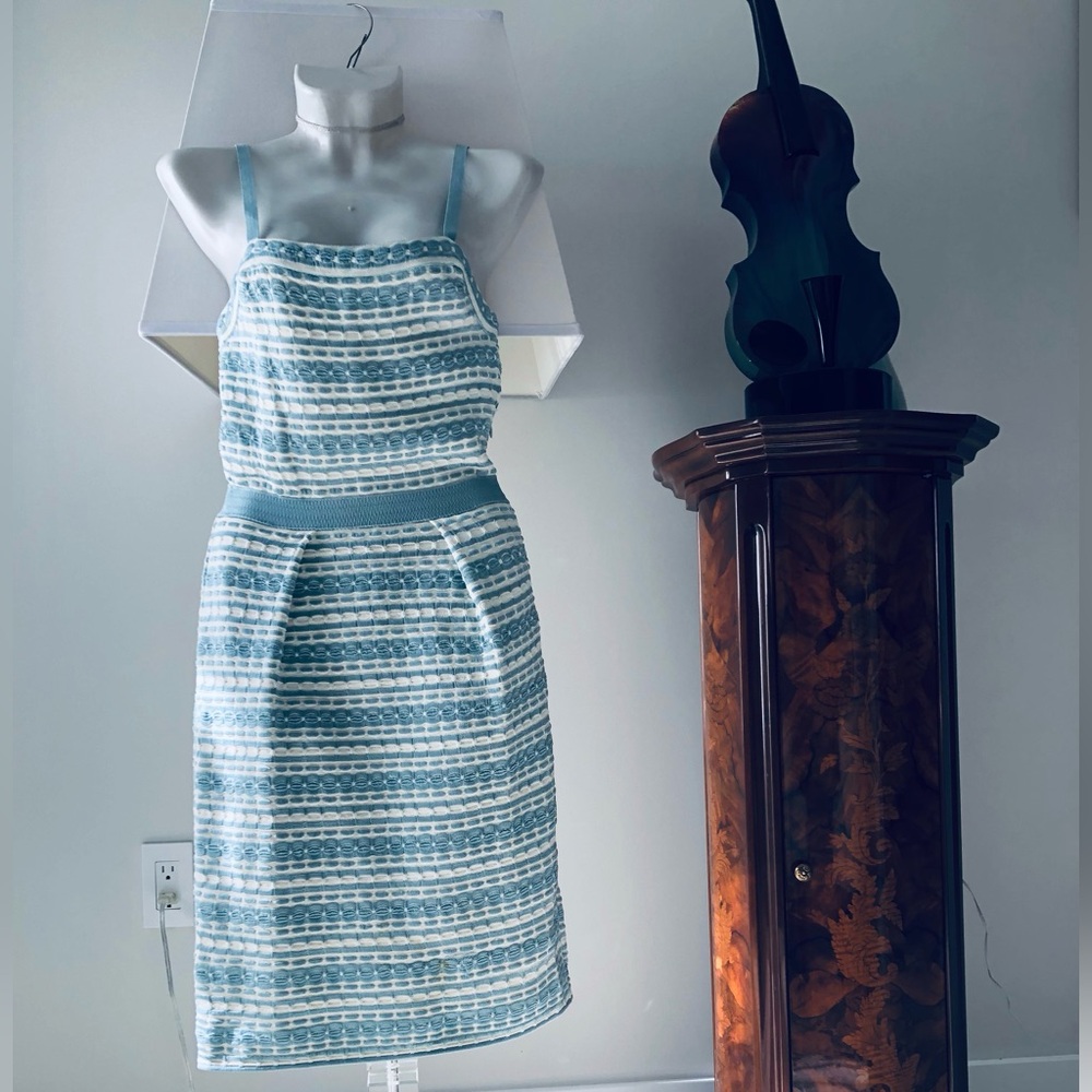 Dior Light Blue and White Textured Sheath Dress. Size 36